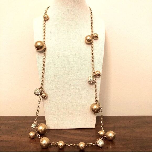 J.Crew | Pave and Gold Tone Bauble Necklace | 34” Length - Picture 2 of 3